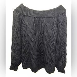 She + Sky Small Black Off The Shoulder Long Sleeve Ribbed Cable Knit Sweater! 🖤